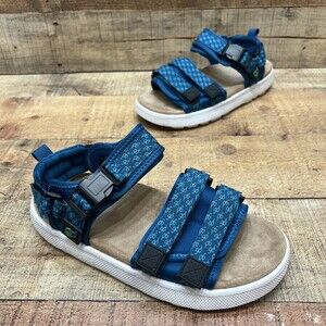 GRAVITY DEFYER Blue Cafe Patterned Strappy Sandals Womens Size 8 Hook & Loop